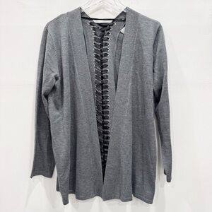 John + Jenn Lace Back Cardigan Sweater Gray Medium Wool Blend